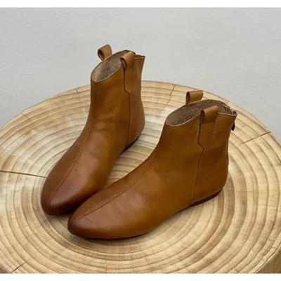 Дизайнерские женские туфли на плоской подошве Модные ботильоны Ретро Повседневные Большого размера Короткие ботинки Молния Однотонные Теплые Плоские Mujer