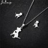 Cartoon Bowknot Mouse Stainless Steel Jewelry Set for Women Fashion Anime Animal Necklace Earrings Party Accessories
