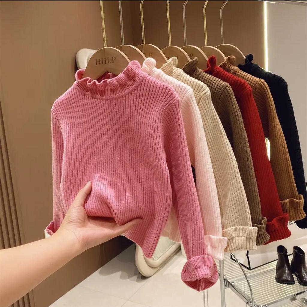 Kids Rib Sweater Girl T-Shirt Long Sleeve Children Turtleneck Knitted Sweater Bottoming Shirt Tops Clothes for Baby