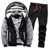 Men's Winter Jackets Thick Warm Jacket Hooded Sweatshirt Coat+Pants Brand Sportswear Solid Color Fleece Zipper Hooded Long Sleeved Male Outerwear