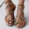 Женские сандалии на плоской подошве со стразами, туфли без шнуровки в стиле бохо, повседневные летние сандалии