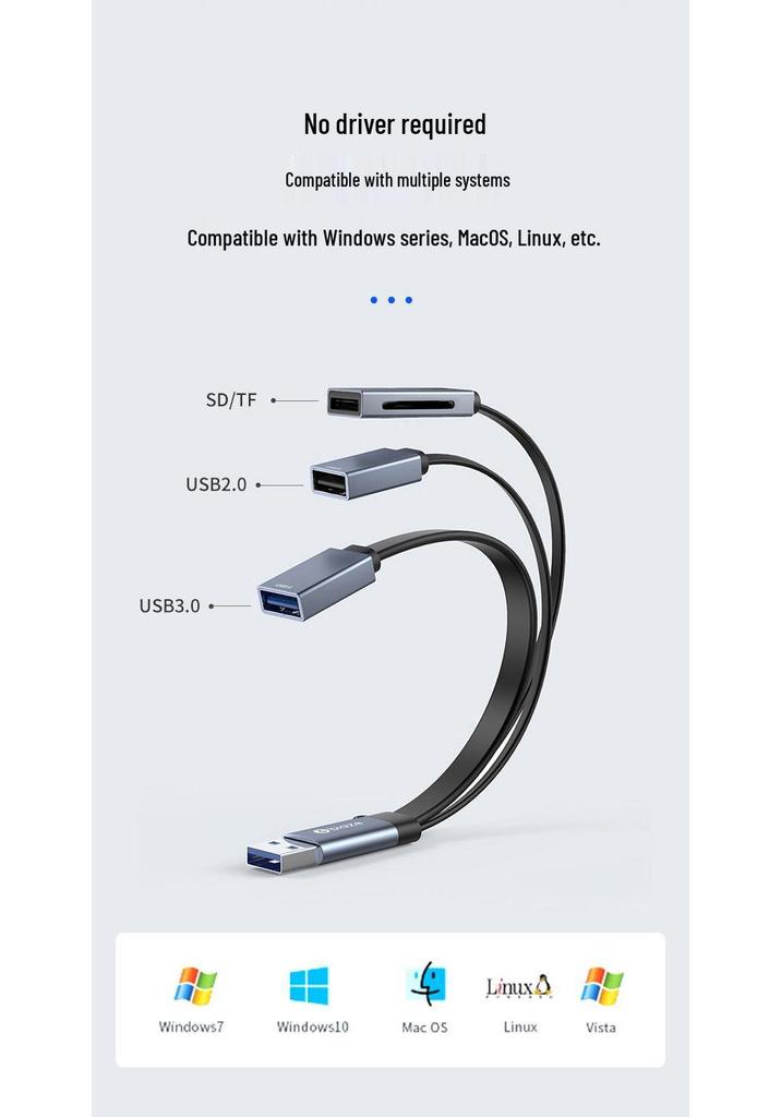 BIAZE Высокоскоростной USB 3.0 концентратор со слотами для SD/TF карт и удлинительным кабелем