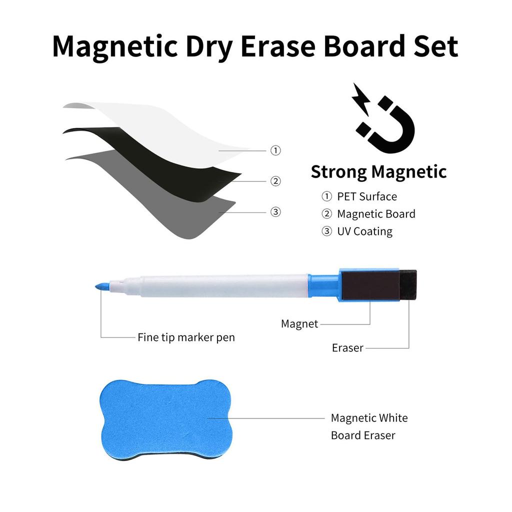 Magnetic Dry Erase Board Sheet for Refrigerator Fridge Magnetic Whiteboard with Markers Erasers Easy To Write and Clean