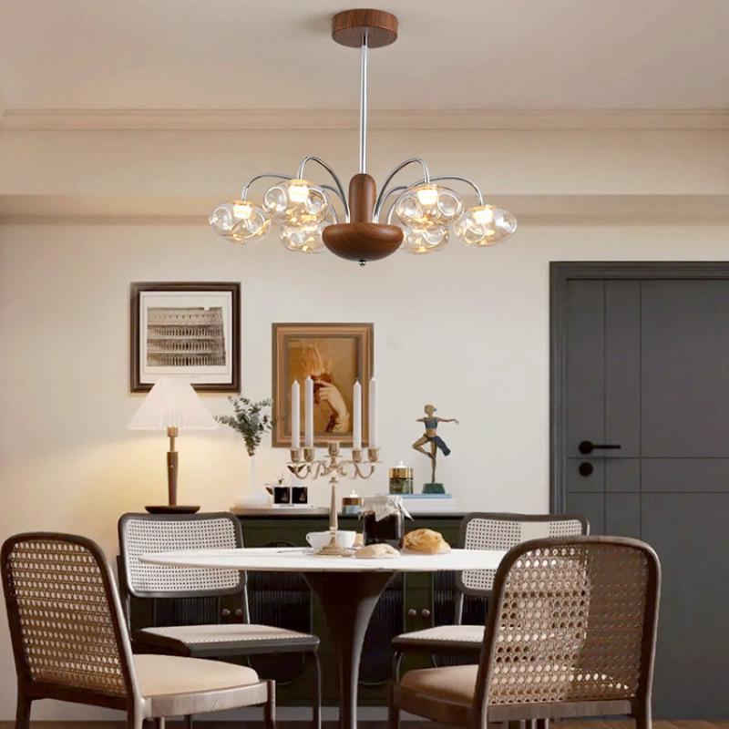 American Retro Walnut and Glass Chandelier for Living Room