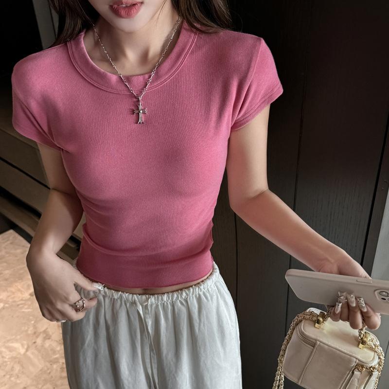 Summer new white short sexy pure desire wind straight shoulder short sleeve women's inner base design niche T-shirt