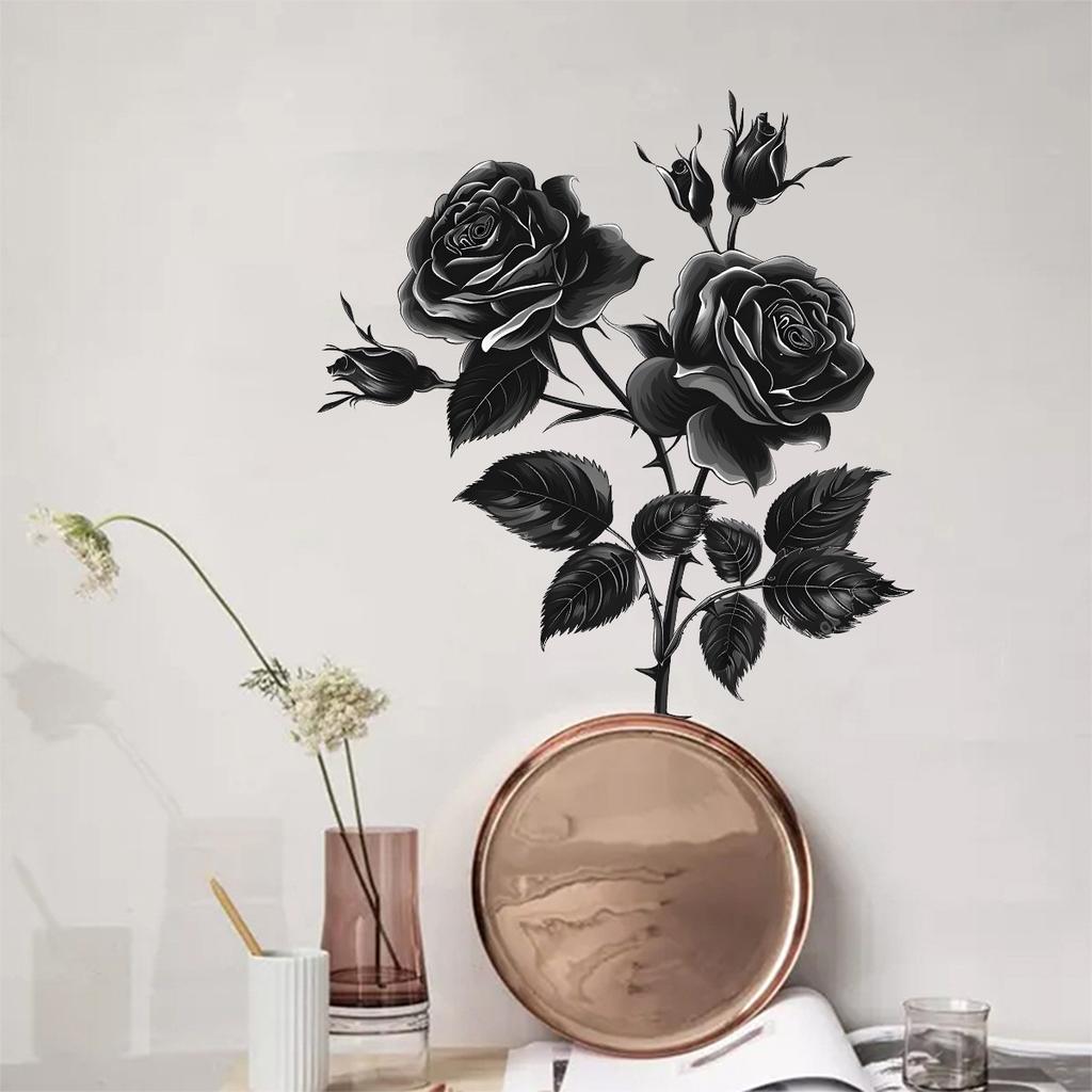 Creative Black Rose Wall Stickers for Women Girls Bedroom Living Room Punk Wall Decoration