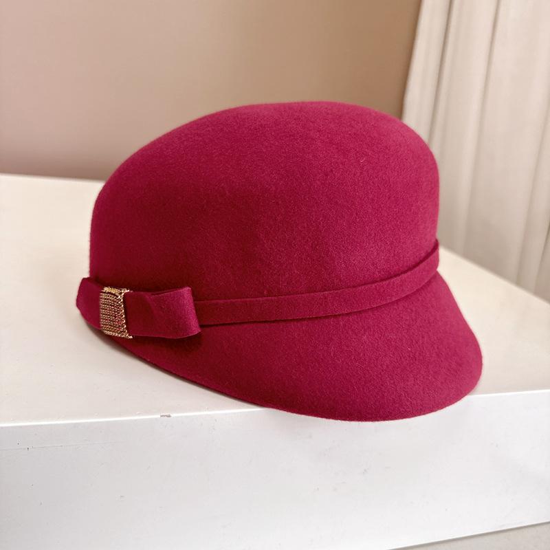 Французская шляпа для верховой езды со стразами и бантом Осень-зима Австралийская шерстяная фетровая шляпа Премиум-кепка для газетчика