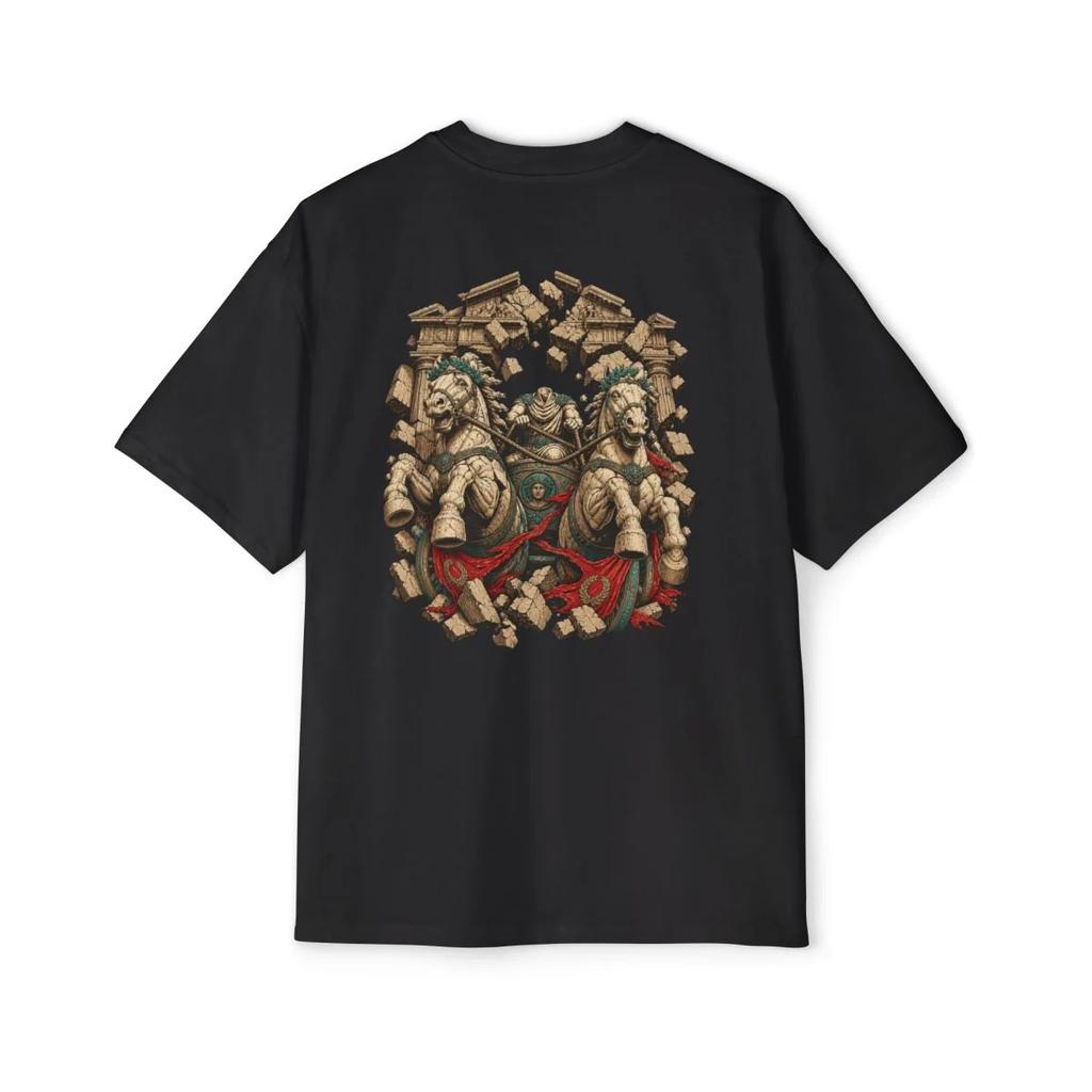 Headless Chariot Marble Horses Graphic Oversized T-Shirt Black Back Print