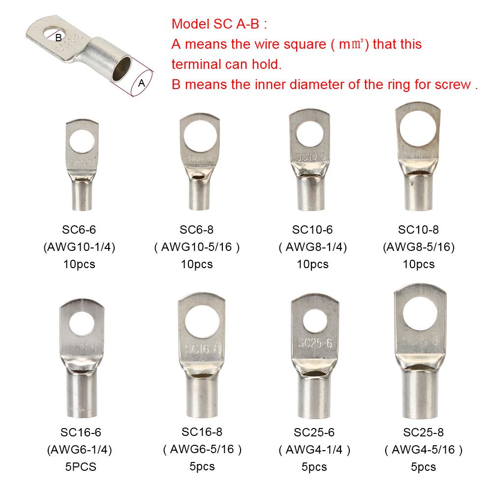 60pcs Auto Copper Ring Terminals Wire Crimp Connector Battery Terminal HX-50B Crimping Pliers Soldered Connector Kit