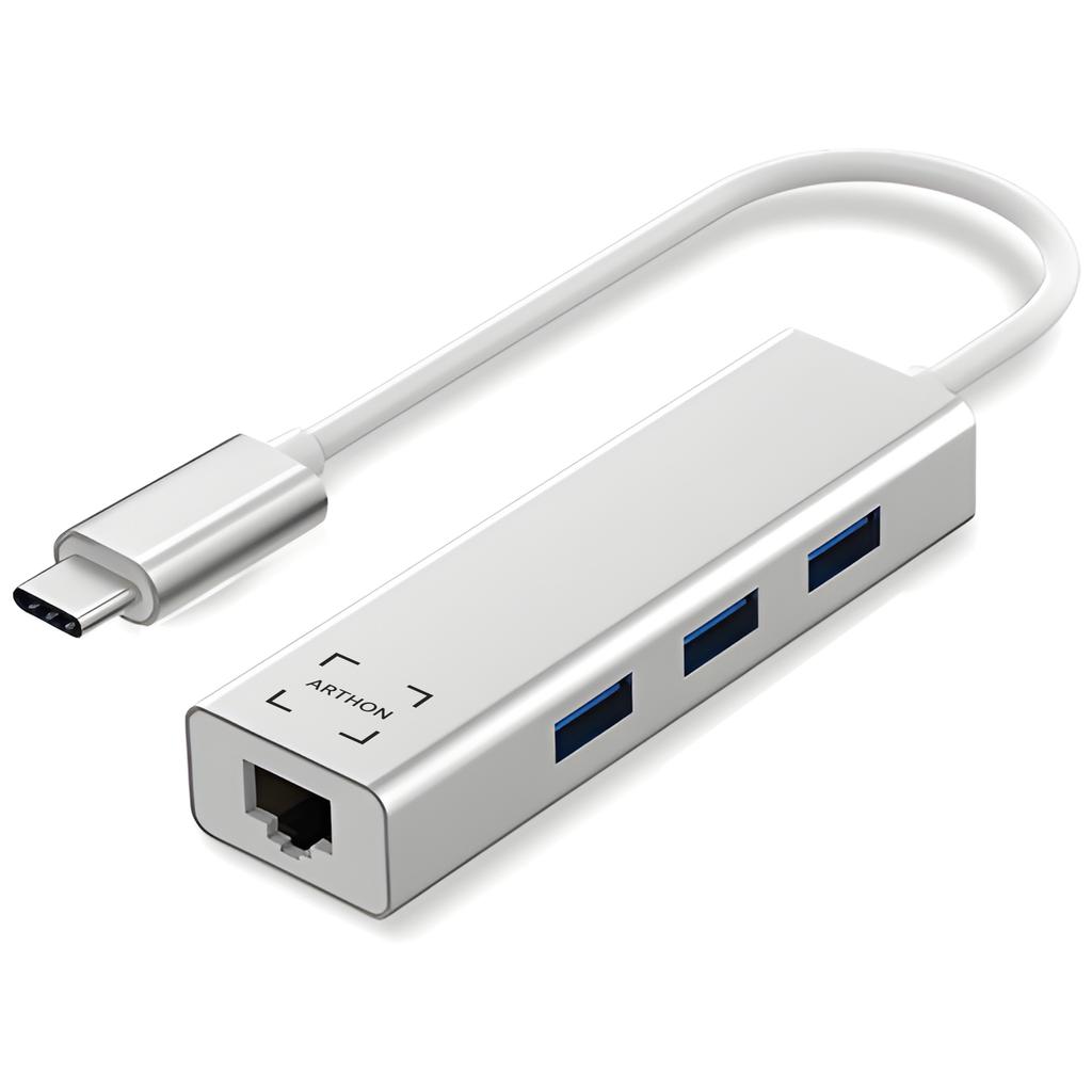 Hub usb 3.1 typ c 3x usb 3.0 ethernet rj-45 lan przejściówka stacja