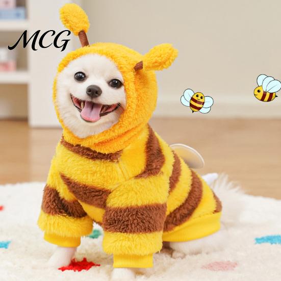 Pet Hoodie Cute Bee Dog Hoodie, Plush Hooded Outfit with 3D Small Antennae And Wings, Cozy Striped Costume for Dogs Wings