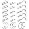 20G Stainless Steel Straight L Bend Twist Nose Ring Set Body Piercing Jewelry