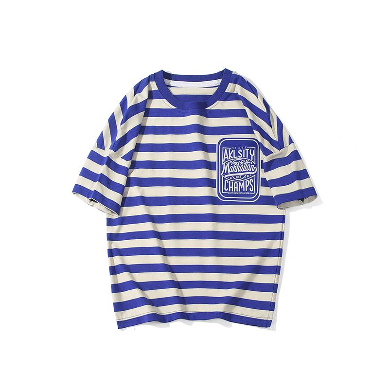 Детская полосатая футболка в корейском стиле - хлопок, короткий рукав, модный летний топ для мальчиков