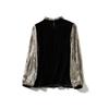 Gilding Craft! Workplace Atmosphere Texture Wooden Ear Collar Long Sleeve Shirts Women Real Velvet Spring and Autumn New T-shirt Close Your Eyes