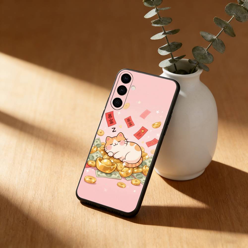 Lucky Money Cat Phone Case For Samsung Galaxy A91,80,73,72 ,71,53,52,32 ,31,22,21s,20,Soft Black Case