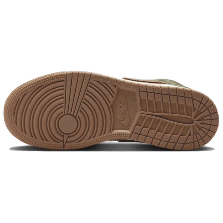 Кроссовки Air Jordan 1 Mid GS Treeline Kids коричневые Archaeo-коричневые кокосово-молочные FQ8101-200