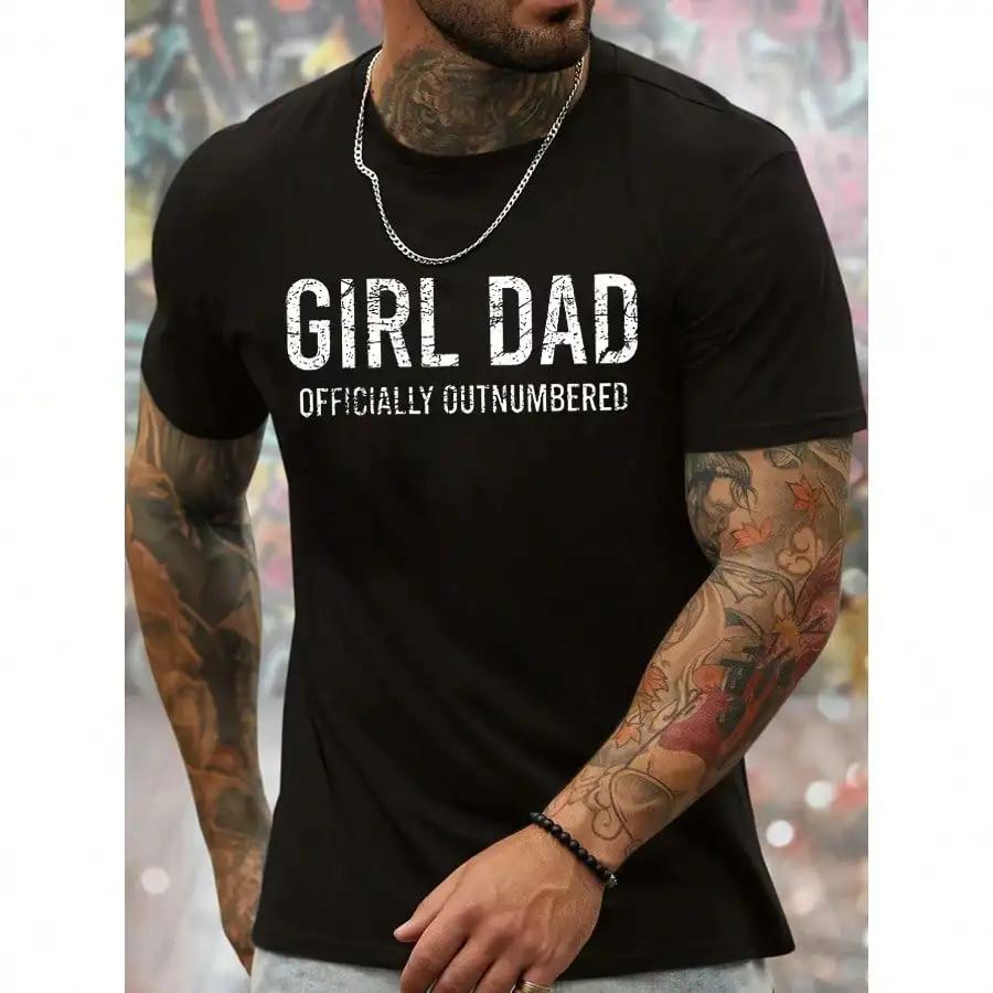 Mens Casual Graphic TShirt GIRL DAD OFFICIALLY OUTNUMBERED Bold Letter Print Navy Blue Short Sleeve Round Neck Tee