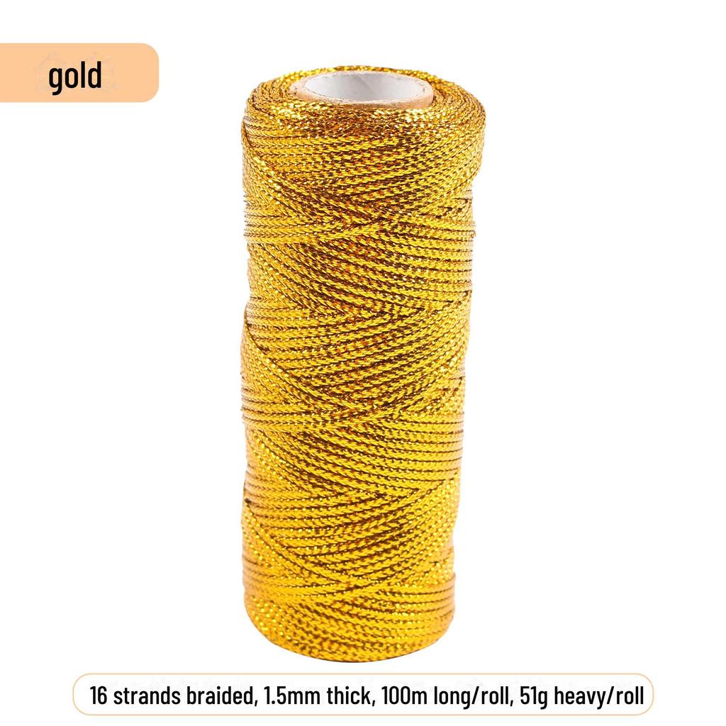 Золотая и серебряная веревка толщиной 1,5 мм для упаковки подарков и связывания букетов, 16 прядей
