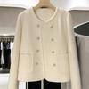 Round Neck Button Cardigan Long Sleeve Autumn and Winter Beige Thickened Warm Suit Jacket Women's Casual Top