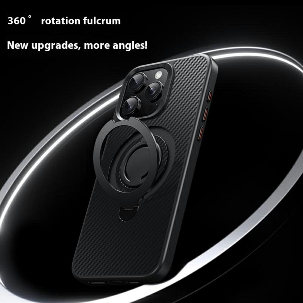 For iPhone 13 Pro Case Compatible with MagSafe Kickstand Carbon Fiber Texture PC+TPU Back Cover with Silicone Ring