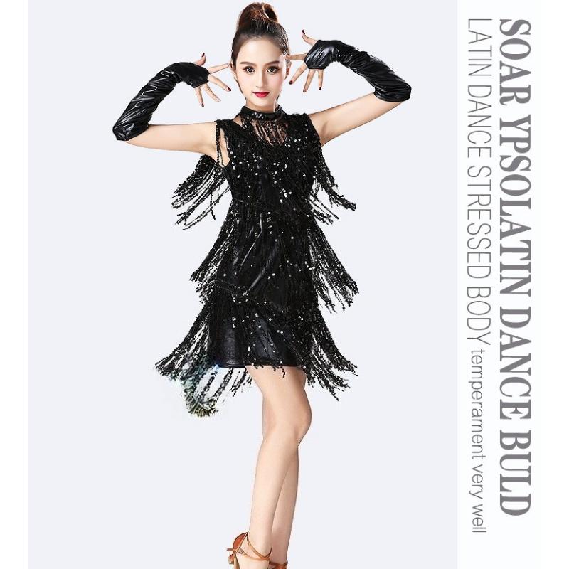 Sexy Shiny Flapper Gatsby Dress Double V-Neck Sleeveless Sequin Tassel Latin Jazz Party Dance Dress Vestido