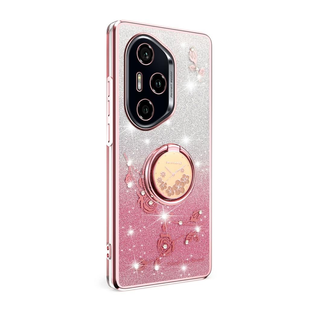 KADEM For Honor 400 Pro 5G (Global) Case Ring Kickstand TPU Flowers Phone Cover Gradient Glitter