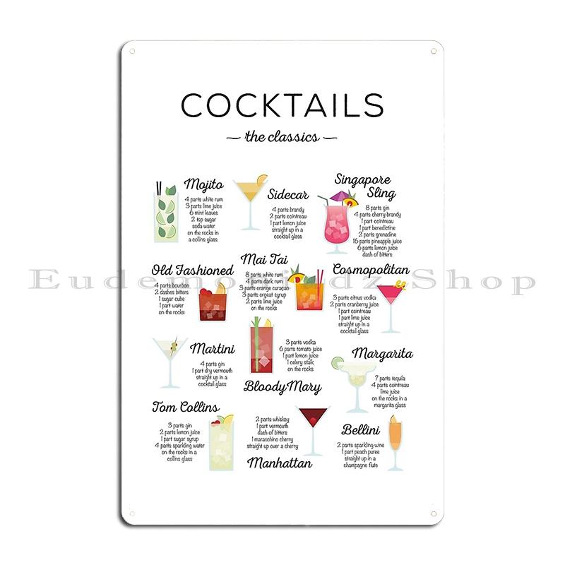 Коктейльная карта Классический Постер с Коктейлями от Pocket Cocktails Металлическая Вечеринка Домашние Таблички Индивидуальное Создание Жестяной Знак Постер