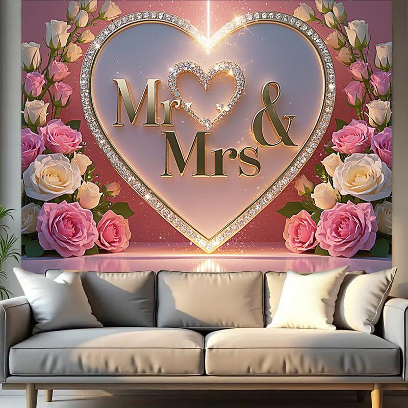 Фон «Мистер и миссис» с розами и блестками для романтической свадьбы, помолвки, декора вечеринки — универсальный фон для фотографий, для помещений и улицы