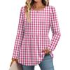 Women's Casual Fashion Long Sleeve Shirt Plaid Printed Tunic Top