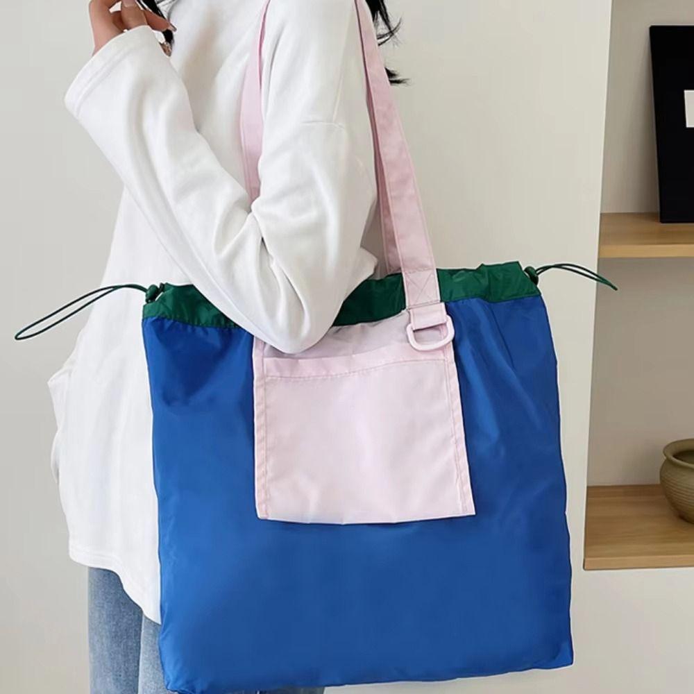Reusable Foldable Shopping Bag Large Capacity Drawstring Handbag Durable Tote Bag Outdoor