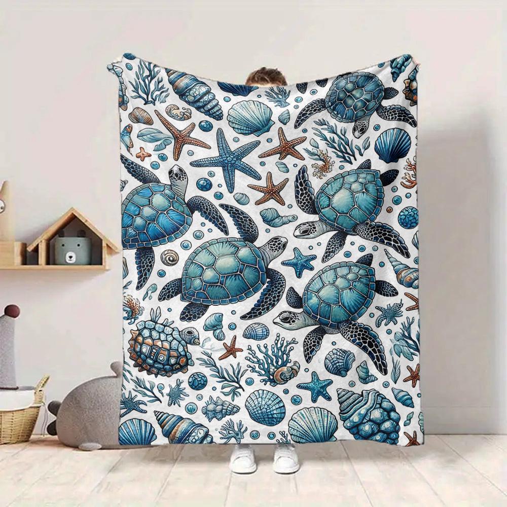 1pc Sea Turtle Pattern Blanket Warm, Cozy, And Soft, Suitable for Sofas, Beds, Cars, And Office Use.Perfect for Camping And Travel, Making It a Great