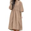 Women's Summer Solid Color Short Sleeved Pleated Round Neck Large Hem Dress