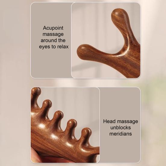 Multi-functional Meridian Massage Comb Sandalwood Scalp Massage Comb Deer Wide Tooth Face Head Body Massager Guasha Scrubber Tool