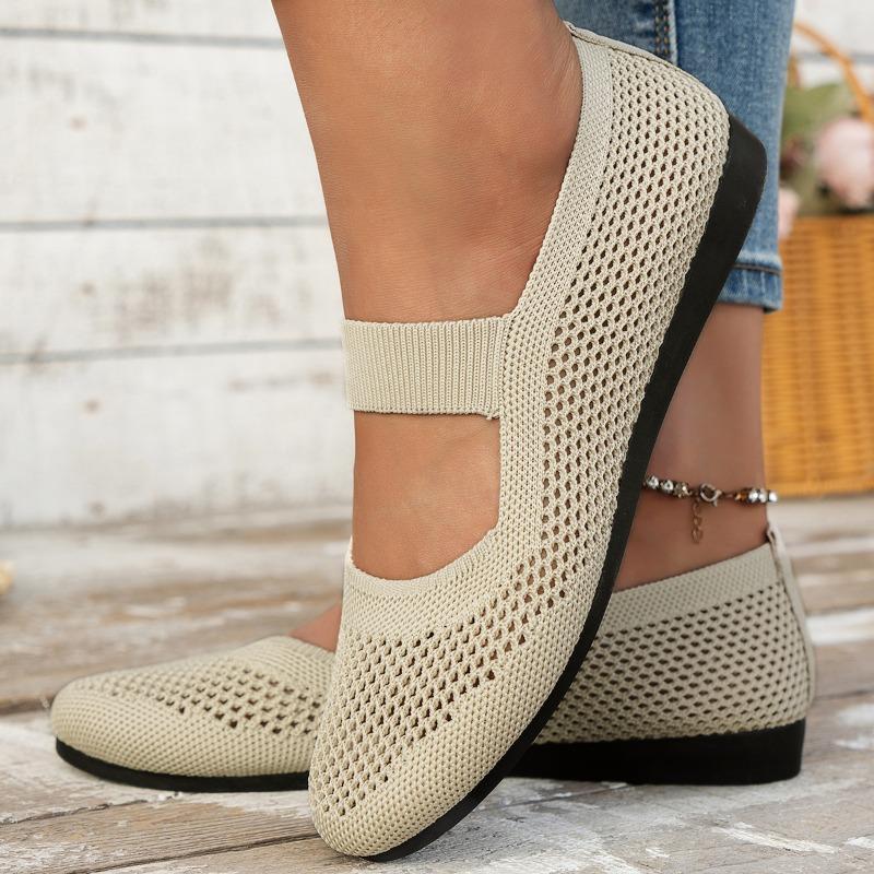 Летние женские туфли на плоской подошве с круглым носком, новые женские однотонные вязаные туфли без застежек, повседневные дышащие балетки для женщин на плоской подошве