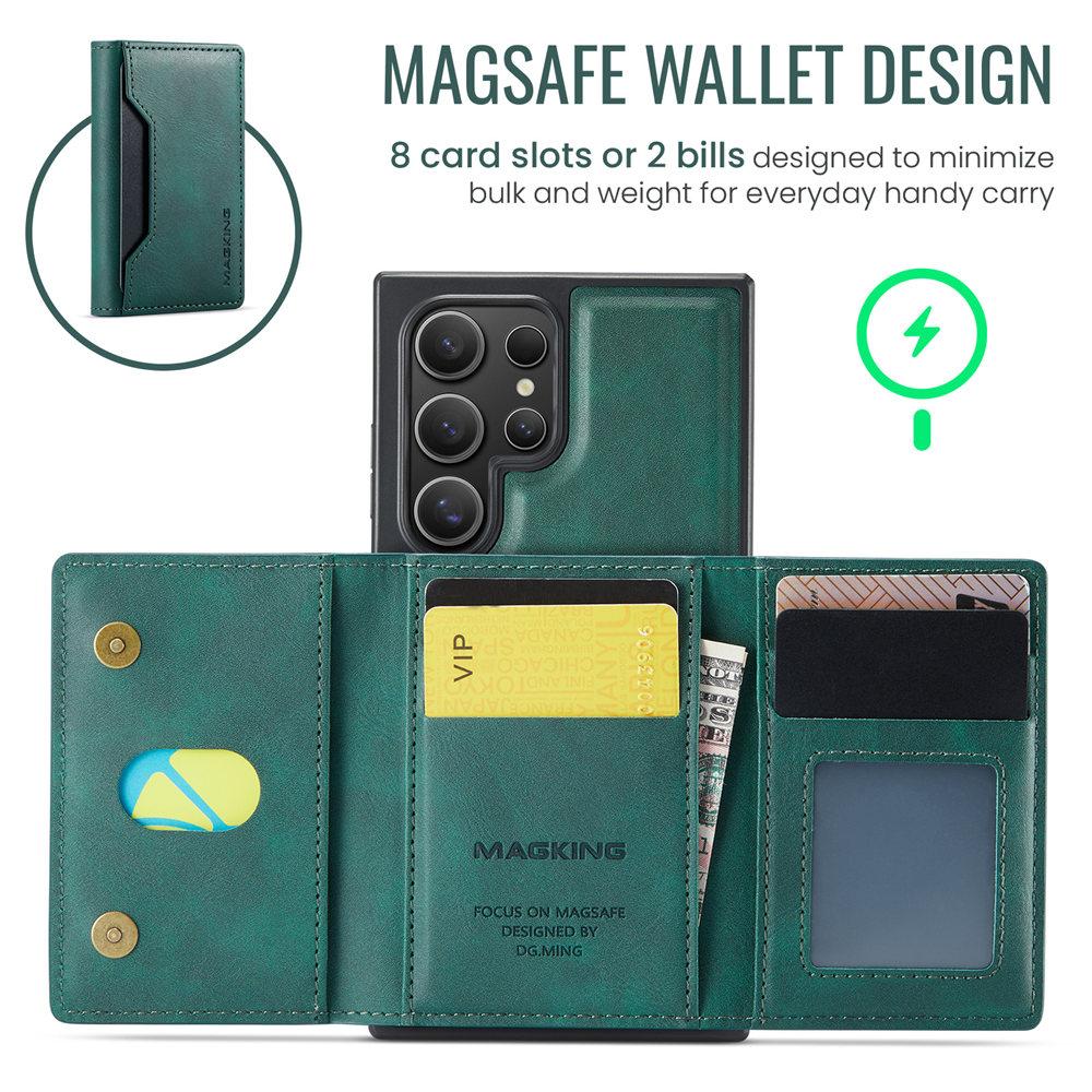 Кожаный чехол для беспроводной зарядки Magsafe для Samsung Galaxy S25 S24 Plus S23 Ultra 2 в 1, съемный кошелек-картхолдер, чехол для телефона