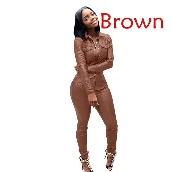 Женские кожаные штаны из двух частей, женская куртка с карманами и длинными рукавами, топ + брюки-карандаш, комплект из 2 предметов