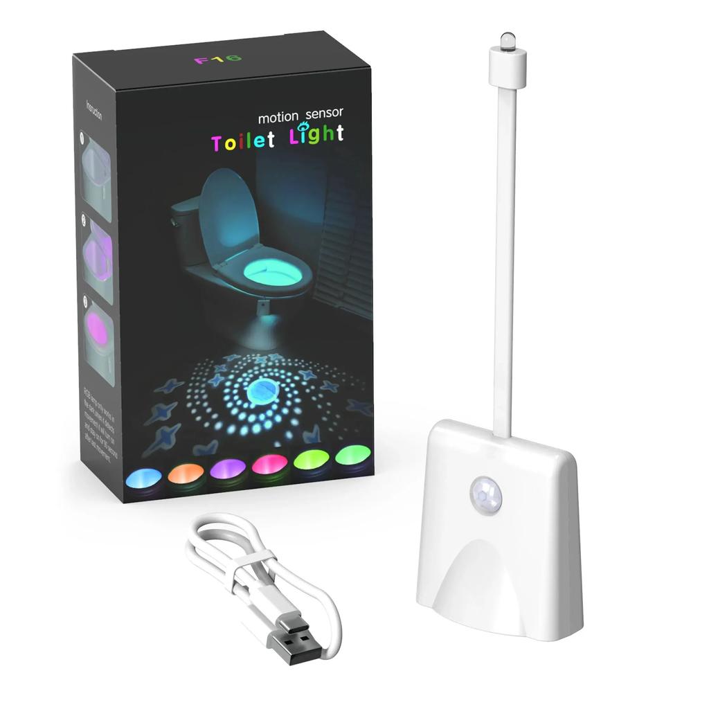 Ночник для туалета Зарядка Водонепроницаемый Индукционный свет для туалета с датчиком движения человека Цветная проекционная лампа Освещение для ванной комнаты Декор