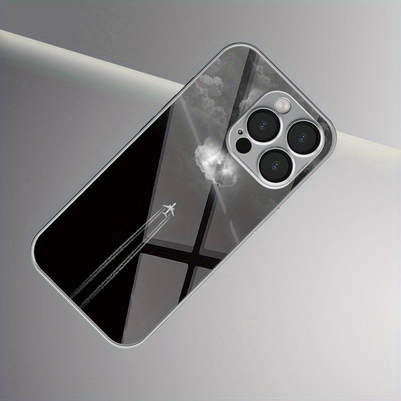 Минималистичный Чехол для Телефона из Стекла с Рисунком Облака и Самолета, Гальванизированный, Для iPhone 17 Pro Max 16 Plus 15 14 13 12 11 16E 17 Air Cover