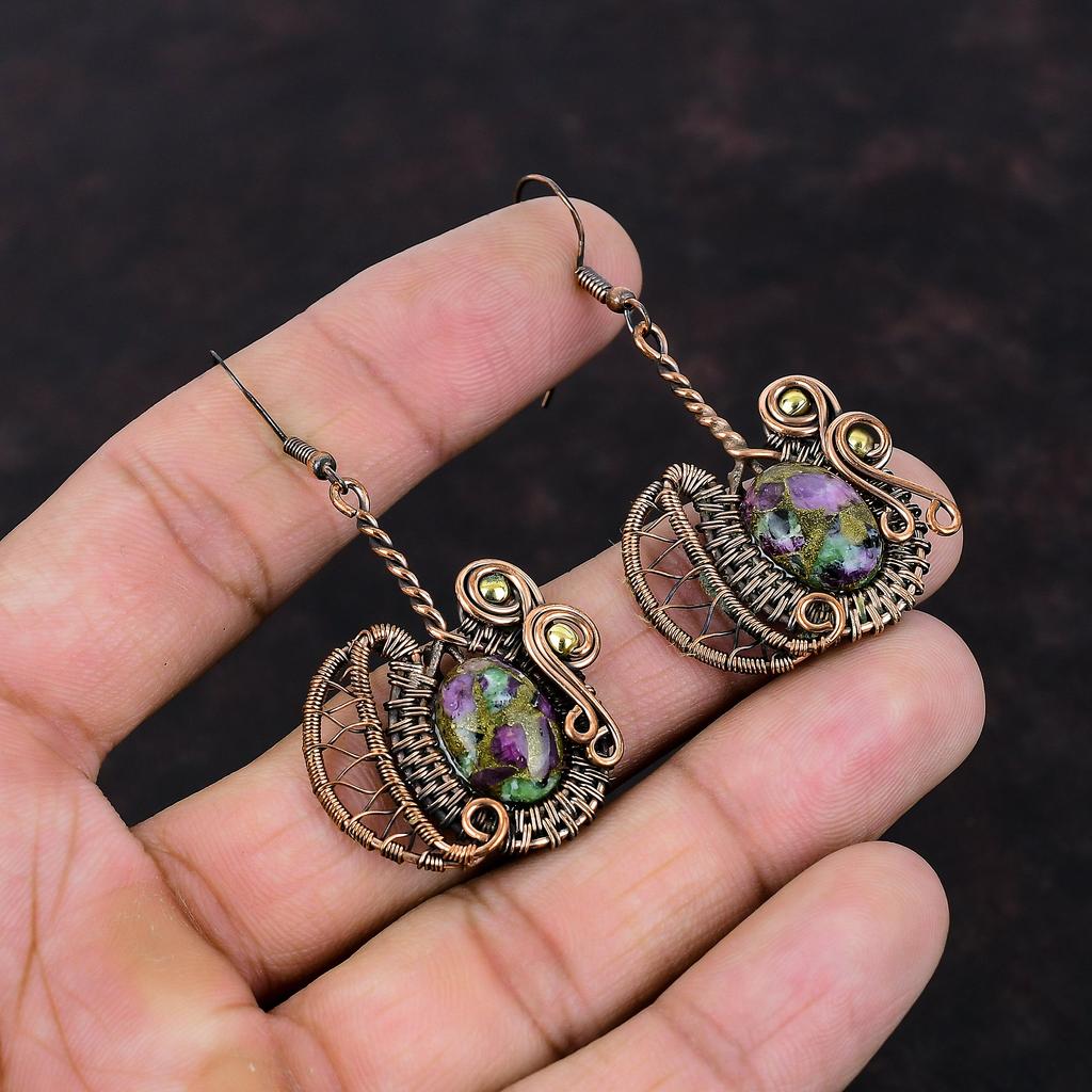 Серьги из медного рубина и цоизита, серьги из медной проволоки, ювелирные изделия из драгоценных камней, серьги ручной работы, серьги-подвески, удивительные медные украшения, подарок для мамы