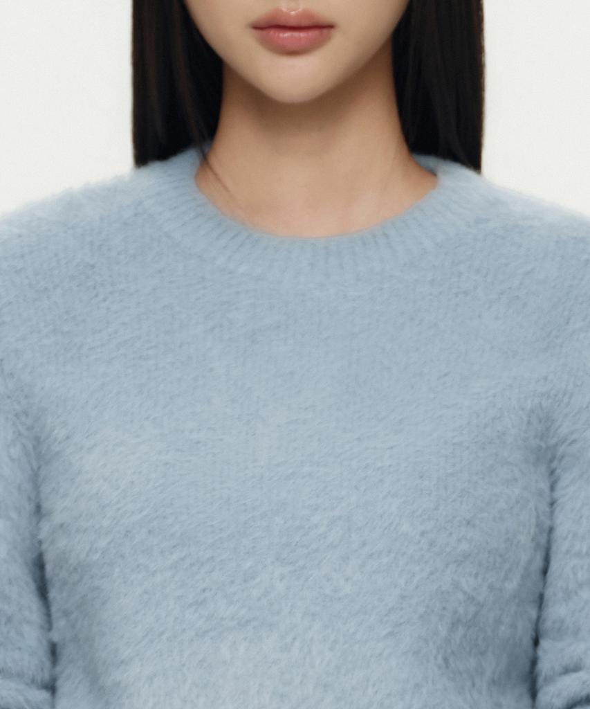 MUSINSA STANDARD WOMAN Women'S Fuzzy Crew Neck Knit [Blue Grey]