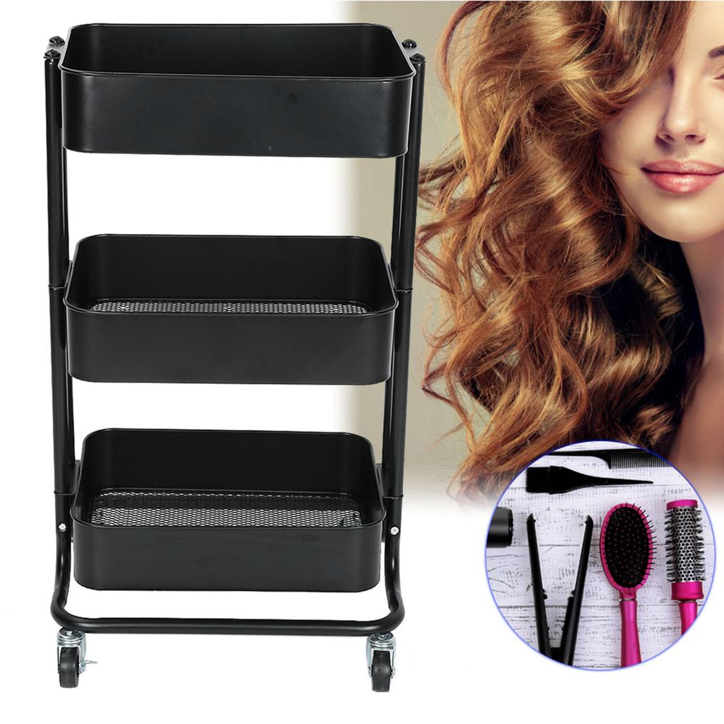 Парикмахерская 3-х уровневая тележка для хранения на колесиках, тонкая тележка для хранения на колесах, черная