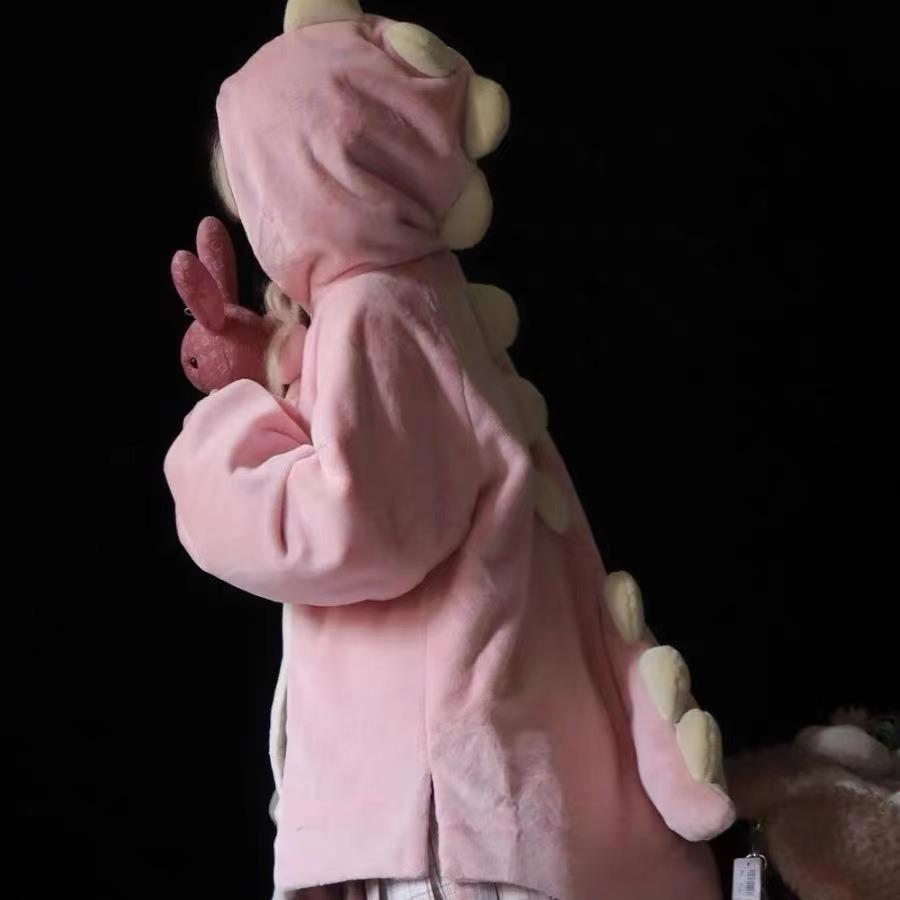 Милый плащ-накидка из плюша с капюшоном в виде динозавра в стиле лолита - Уютное бархатное мягкое пальто для девочек для осенне-зимнего тренда.