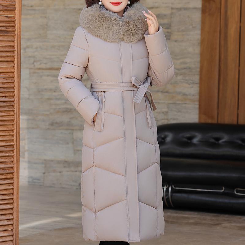 Большие размеры XL-6XL для женщин среднего возраста, длинные парки, зимние толстые теплые пальто с капюшоном, элегантные свободные женские куртки с воротником из искусственного меха