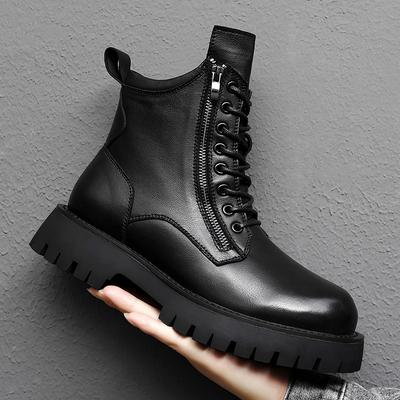 Модные кожаные мужские моторизованные ботинки TrendTactical Boots Ботильоны Черные уличные теплые армейские ботинки на толстой резиновой подошве