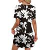 Женские летние платья Женские летние платья с цветочным принтом Повседневные платья с коротким рукавом и круглыми карманами