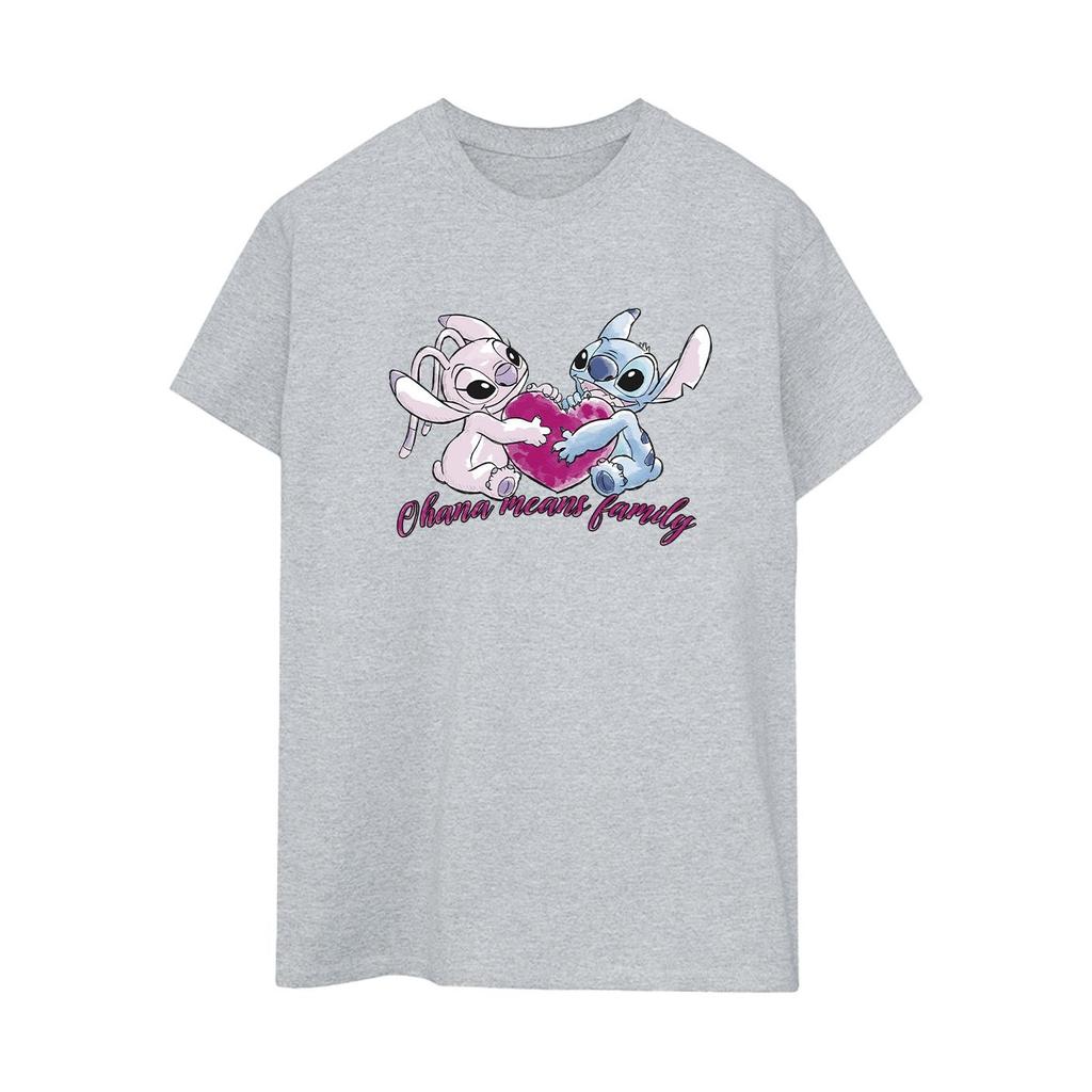Disney Женская/женская хлопковая футболка бойфренда Lilo And Stitch Ohana Heart с ангелом