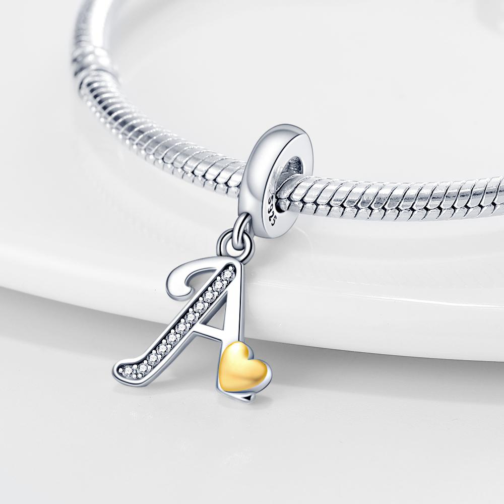 Новинка из стерлингового серебра S925, 26 букв, розовое золото, подвеска в виде сердца любви для браслета, ювелирные изделия своими руками для женщин, горячая распродажа