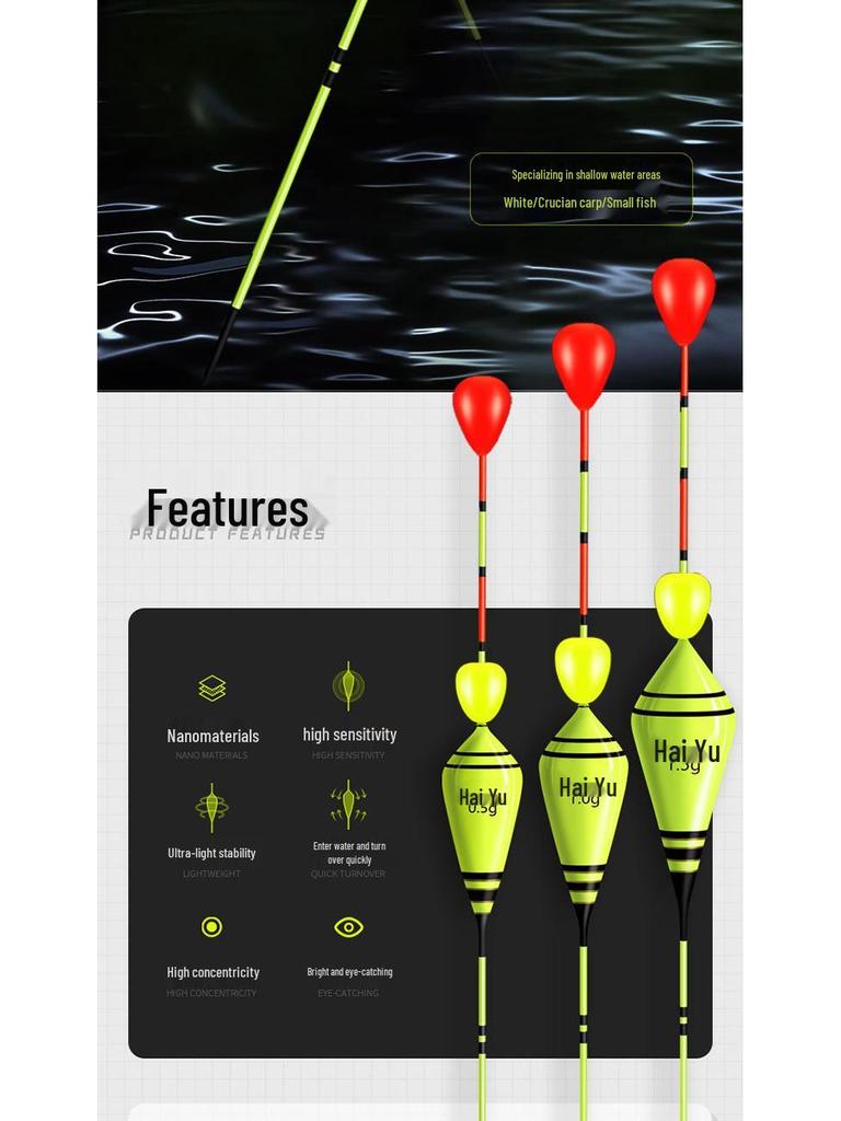 Ультракороткая трава Дыра Нано Поплавок для Карася с Утолщенным, Привлекающим Внимание Дизайном