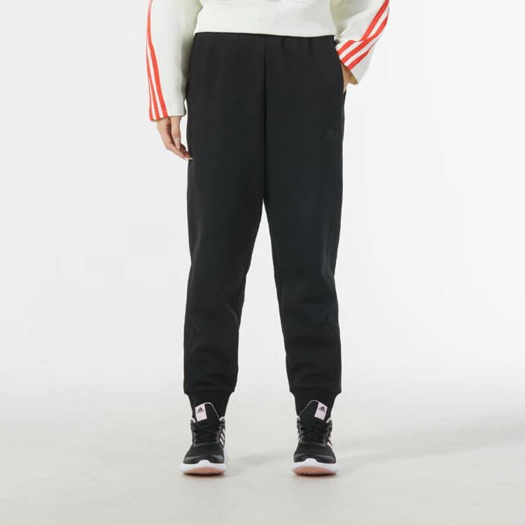 adidas Трикотажные джоггеры женские с логотипом и манжетами, черные IW1278