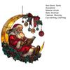 Cozy Santa Reading on Moon Suncatcher Christmas Stained Glass Look Window